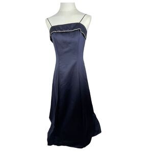 Vintage 90s Night Scene Glam Fit & Flare Strapless Blue Dress,  7/8, made in USA